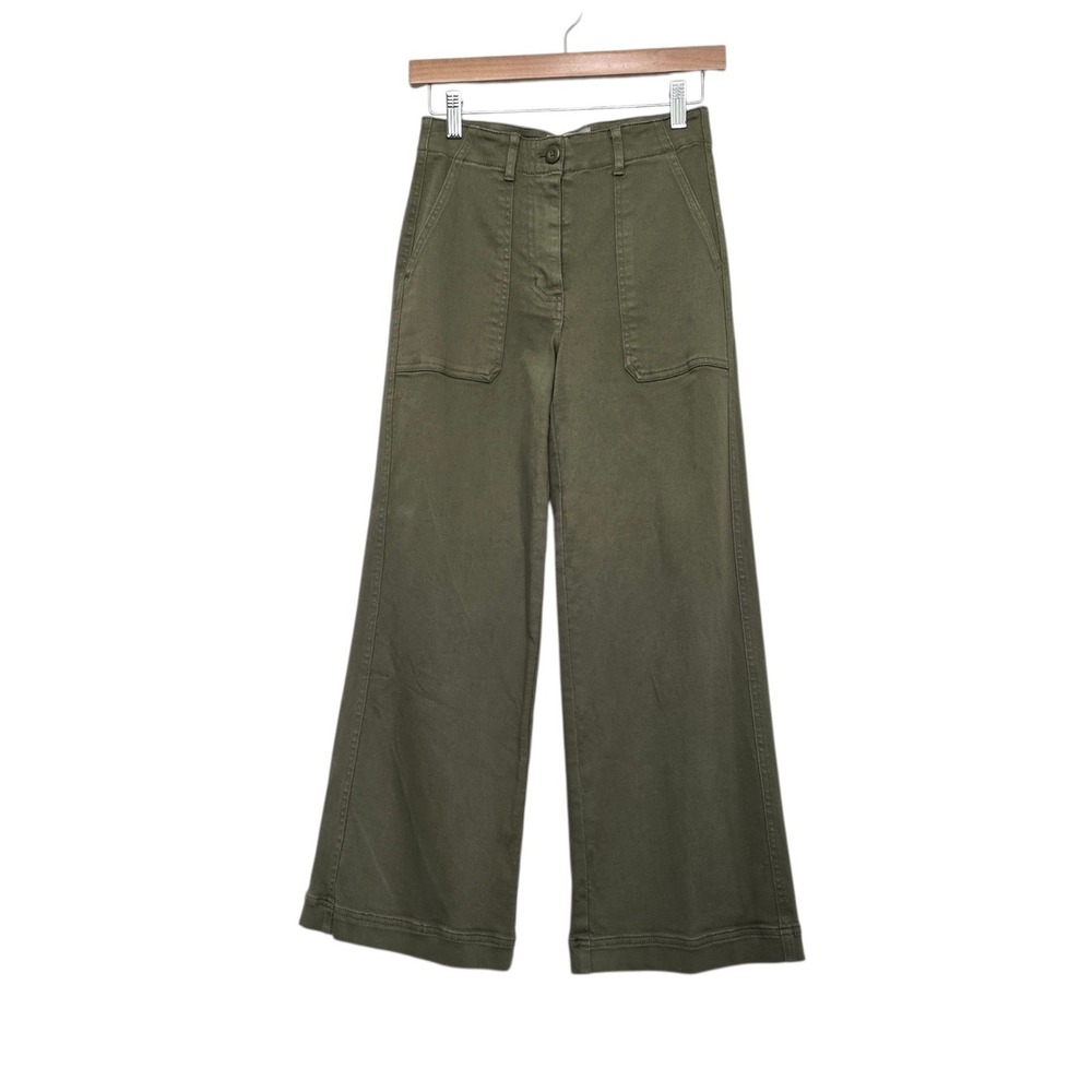 Everlane‎ Womens Olive Green Wide Leg Crop High Rise Utility Pants Size 00